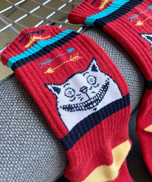 AlexanderLeeChang(アレキサンダーリーチャン)の「AlexanderLeeChang アレキサンダーリーチャン / YOSHI47 SOCKS 猫柄ジャガードソックス 靴下 / AC052129(ソックス/靴下・メンズ・レッド/ブラウン/ホワイト・ONE SIZE)」の5枚目の写真