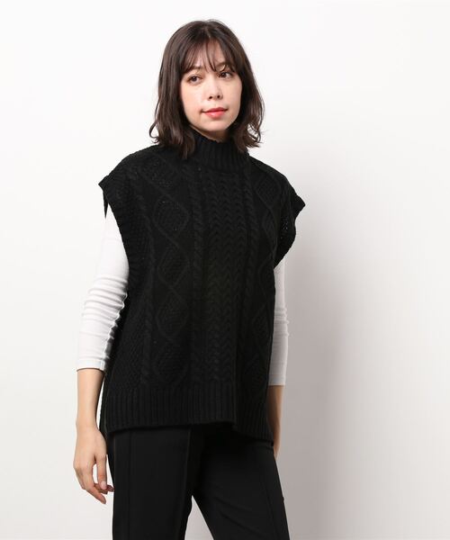 Bling Leads(ブリングリーズ)の「【Bl】ノースリーブニットベスト(Tシャツ/カットソー・レディース・ブラック/ダークブラウン/アイボリー・FREE)」の1枚目の写真