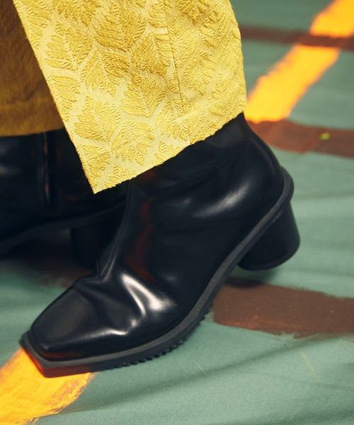 maison special 東京産スクエアヒールジップブーツ ブラック SPECIAL SHOES FACTORY COLLABORATION】Zip Heel Boots Made In
