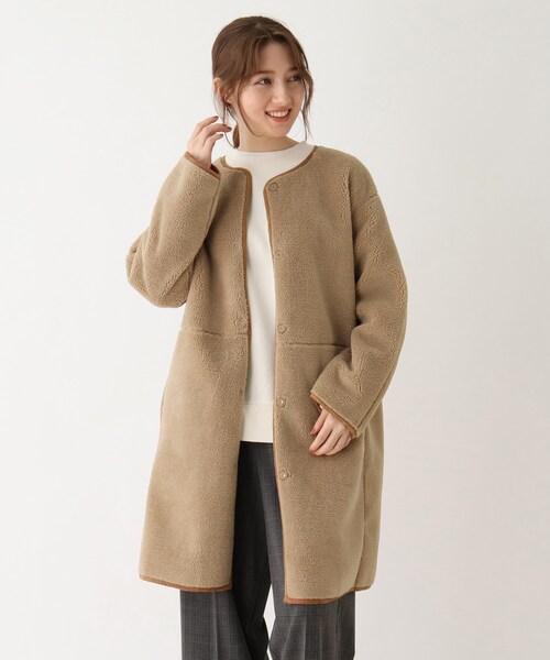 DRESKIP（ドレスキップ）の「◆リバ－フェイクム－トンロングコート（ノーカラーコート・レディース・グレー/グレー系その他/キャメル・02/03）」の3枚目の写真