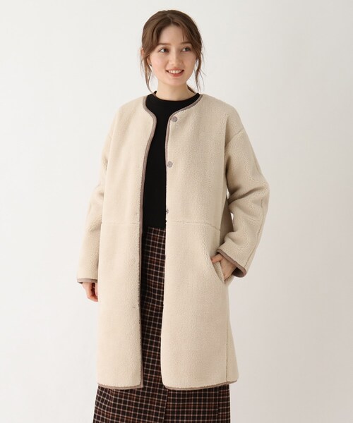 DRESKIP（ドレスキップ）の「◆リバ－フェイクム－トンロングコート（ノーカラーコート・レディース・グレー/グレー系その他/キャメル・02/03）」の2枚目の写真