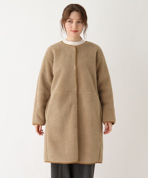 DRESKIP（ドレスキップ）の「◆リバ－フェイクム－トンロングコート（ノーカラーコート・レディース・グレー/グレー系その他/キャメル・02/03）」の4枚目の写真