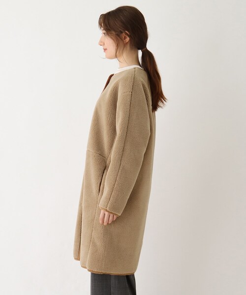 DRESKIP（ドレスキップ）の「◆リバ－フェイクム－トンロングコート（ノーカラーコート・レディース・グレー/グレー系その他/キャメル・02/03）」の5枚目の写真