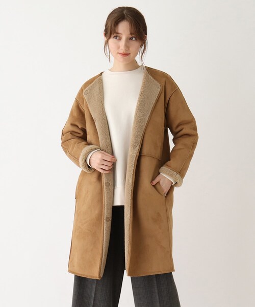 DRESKIP（ドレスキップ）の「◆リバ－フェイクム－トンロングコート（ノーカラーコート・レディース・グレー/グレー系その他/キャメル・02/03）」の12枚目の写真