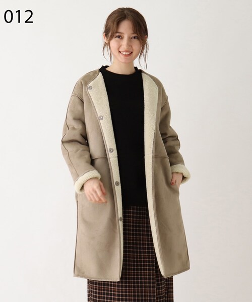 DRESKIP（ドレスキップ）の「◆リバ－フェイクム－トンロングコート（ノーカラーコート・レディース・グレー/グレー系その他/キャメル・02/03）」の13枚目の写真