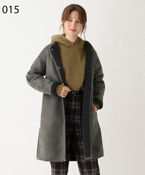 DRESKIP（ドレスキップ）の「◆リバ－フェイクム－トンロングコート（ノーカラーコート・レディース・グレー/グレー系その他/キャメル・02/03）」の14枚目の写真