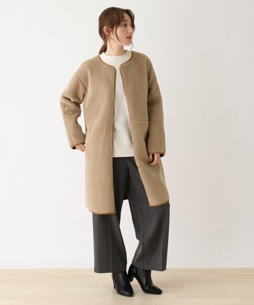 DRESKIP（ドレスキップ）の「◆リバ－フェイクム－トンロングコート（ノーカラーコート・レディース・グレー/グレー系その他/キャメル・02/03）」の15枚目の写真