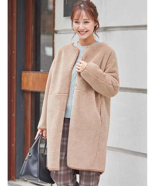 DRESKIP（ドレスキップ）の「◆リバ－フェイクム－トンロングコート（ノーカラーコート・レディース・グレー/グレー系その他/キャメル・02/03）」の17枚目の写真