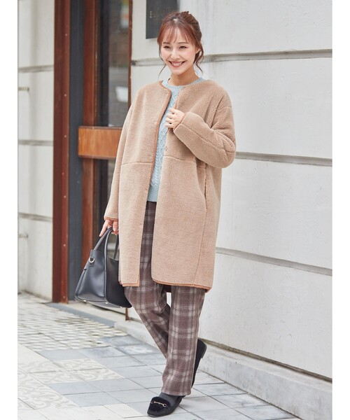 DRESKIP（ドレスキップ）の「◆リバ－フェイクム－トンロングコート（ノーカラーコート・レディース・グレー/グレー系その他/キャメル・02/03）」の18枚目の写真