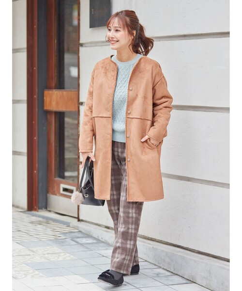 DRESKIP（ドレスキップ）の「◆リバ－フェイクム－トンロングコート（ノーカラーコート・レディース・グレー/グレー系その他/キャメル・02/03）」の19枚目の写真