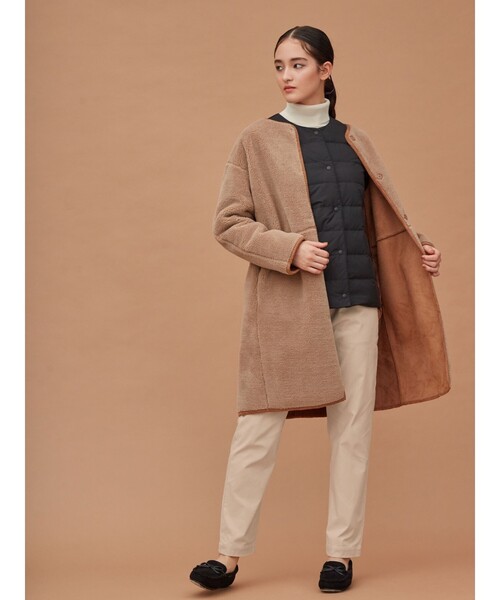 DRESKIP（ドレスキップ）の「◆リバ－フェイクム－トンロングコート（ノーカラーコート・レディース・グレー/グレー系その他/キャメル・02/03）」の21枚目の写真