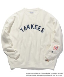 FREAK'S STORE | WEB限定 MLB/メジャーリーグベースボール 別注 ビッグシルエット アーチロゴ サテン刺繍 クルーネックスウェット/YANKEES(スウェット)