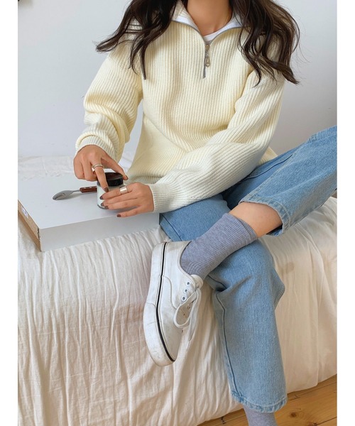 MINS MINIS（ミンスミニス）の「ハーフジップニット（ニット/セーター・レディース・アイボリー/ネイビー/ベージュ/ブラウン・FREE）」の18枚目の写真