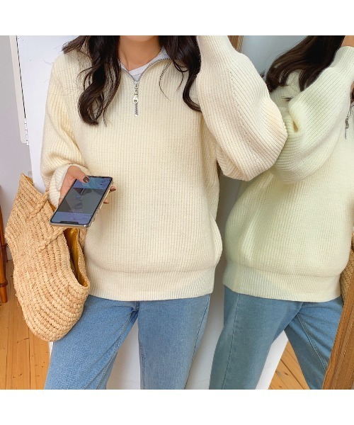 MINS MINIS（ミンスミニス）の「ハーフジップニット（ニット/セーター・レディース・アイボリー/ネイビー/ベージュ/ブラウン・FREE）」の19枚目の写真