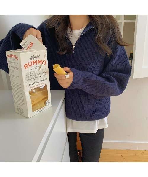 MINS MINIS（ミンスミニス）の「ハーフジップニット（ニット/セーター・レディース・アイボリー/ネイビー/ベージュ/ブラウン・FREE）」の16枚目の写真