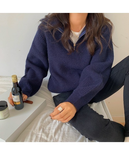 MINS MINIS（ミンスミニス）の「ハーフジップニット（ニット/セーター・レディース・アイボリー/ネイビー/ベージュ/ブラウン・FREE）」の10枚目の写真