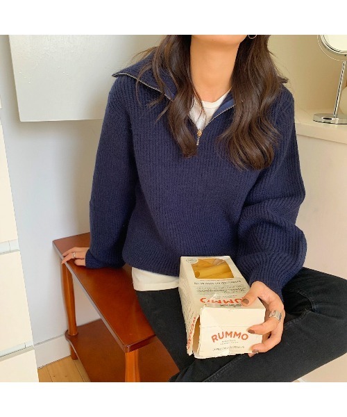 MINS MINIS（ミンスミニス）の「ハーフジップニット（ニット/セーター・レディース・アイボリー/ネイビー/ベージュ/ブラウン・FREE）」の17枚目の写真