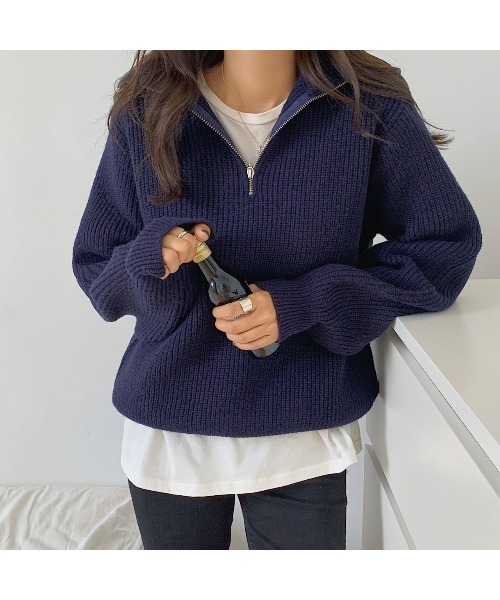 MINS MINIS（ミンスミニス）の「ハーフジップニット（ニット/セーター・レディース・アイボリー/ネイビー/ベージュ/ブラウン・FREE）」の11枚目の写真