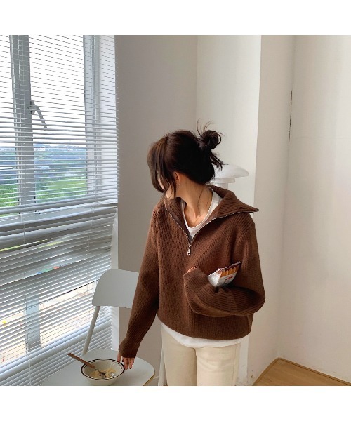 MINS MINIS（ミンスミニス）の「ハーフジップニット（ニット/セーター・レディース・アイボリー/ネイビー/ベージュ/ブラウン・FREE）」の12枚目の写真