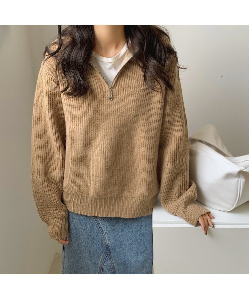 MINS MINIS（ミンスミニス）の「ハーフジップニット（ニット/セーター・レディース・アイボリー/ネイビー/ベージュ/ブラウン・FREE）」の5枚目の写真