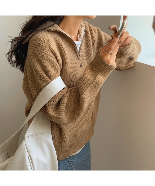 MINS MINIS（ミンスミニス）の「ハーフジップニット（ニット/セーター・レディース・アイボリー/ネイビー/ベージュ/ブラウン・FREE）」の15枚目の写真