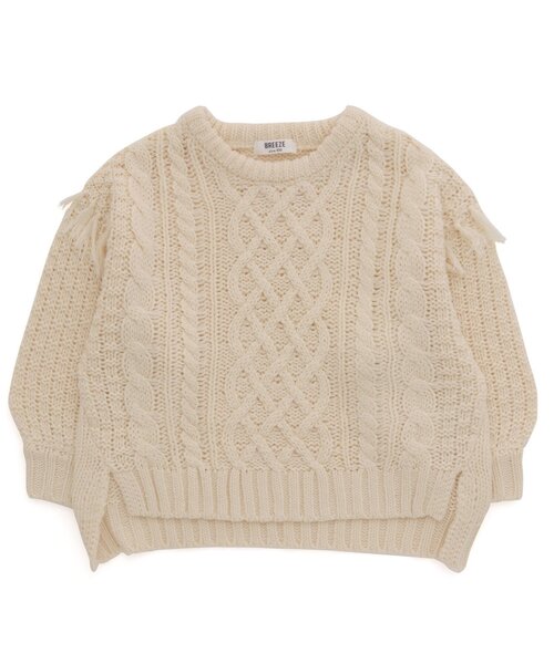 BREEZE（ブリーズ）の「ケーブルフリンジニット（ニット/セーター・キッズ・アイボリー/ブラウン・100/130/80/120/90/140/110）」の2枚目の写真