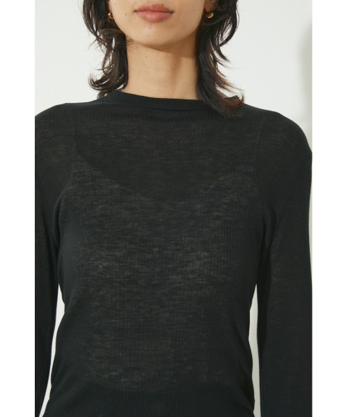 BLACK BY MOUSSY（ブラックバイマウジー）の「sheer rib tops（シアーリブトップス）（Tシャツ/カットソー・レディース・ホワイト/ブラック/イエロー/ライトパープル・FREE）」の9枚目の写真