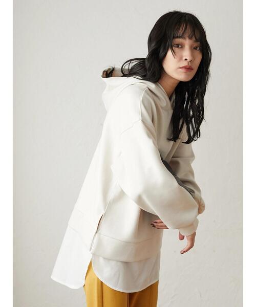 Green　Parks（グリーンパークス）の「ダンボールクッションフードチュニック＊＊（スウェット・レディース・ブラック/ライトベージュ・FREE）」の9枚目の写真