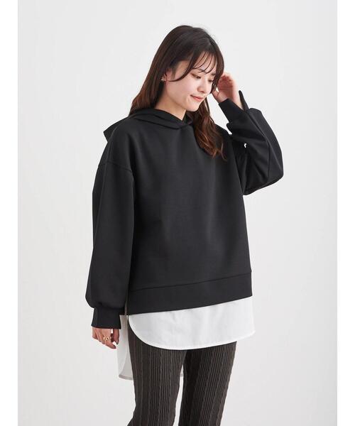 Green　Parks（グリーンパークス）の「ダンボールクッションフードチュニック＊＊（スウェット・レディース・ブラック/ライトベージュ・FREE）」の10枚目の写真