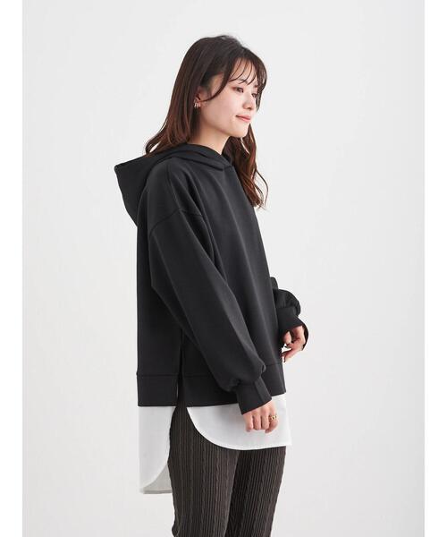 Green　Parks（グリーンパークス）の「ダンボールクッションフードチュニック＊＊（スウェット・レディース・ブラック/ライトベージュ・FREE）」の11枚目の写真