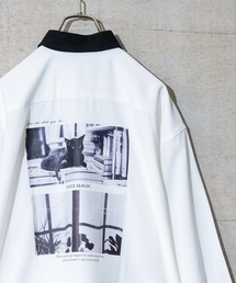 【a】ナチュラルストレッチポリエステル バックプリント"PHOTOGRAPH"シャツ 長袖