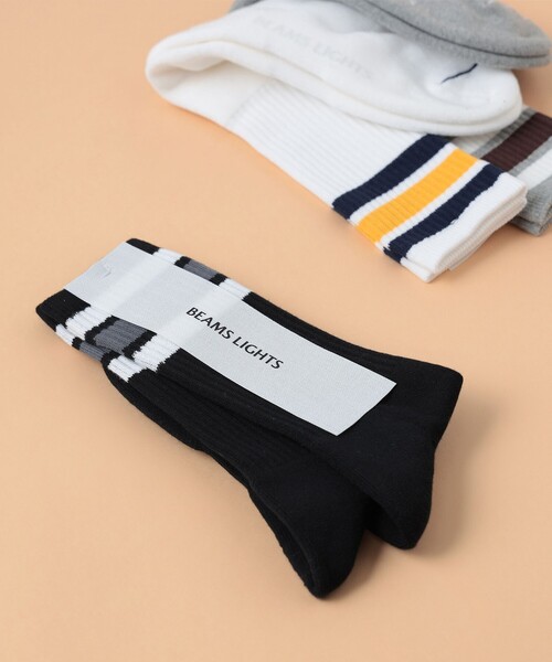 BEAMS LIGHTS（ビームスライツ）の「BEAMS LIGHTS / コットン ライン ソックス（ソックス/靴下・メンズ・ホワイト/ブラック/ネイビー/グレー・FREE）」の2枚目の写真
