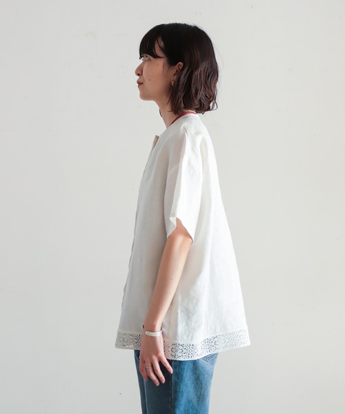 NOMBRE IMPAIR（ノンブルアンペール）の「リネン×レース 半袖ブラウス 