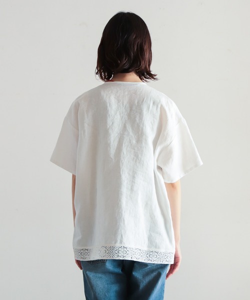 新品 ノンブルアンペール リネン レース 半袖ブラウス ホワイト F シャツ NOMBRE IMPAIR（ノンブルアンペール）の「リネン×レース 半袖