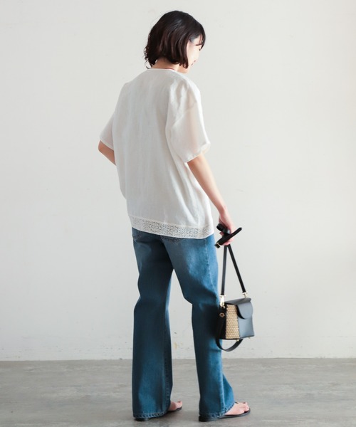 NOMBRE IMPAIR（ノンブルアンペール）の「リネン×レース 半袖ブラウス 