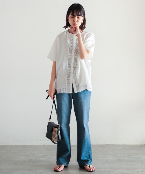 NOMBRE IMPAIR（ノンブルアンペール）の「リネン×レース 半袖ブラウス 