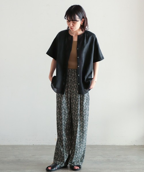 NOMBRE IMPAIR（ノンブルアンペール）の「リネン×レース 半袖ブラウス