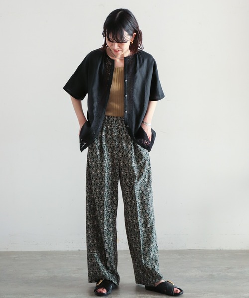 NOMBRE IMPAIR（ノンブルアンペール）の「リネン×レース 半袖ブラウス 