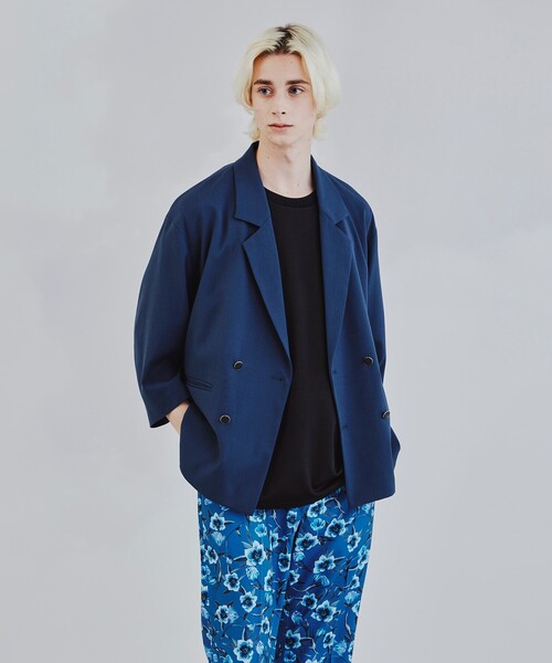 tk.TAKEO KIKUCHI（ティーケータケオキクチ）の「◆リネンライク5分袖ショートジャケット（ユニセックスアイテム）（スーツジャケット・メンズ・ブラック/ネイビー/アイボリー系6・88/66）」の3枚目の写真