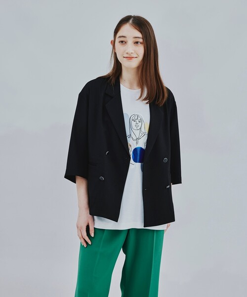 tk.TAKEO KIKUCHI（ティーケータケオキクチ）の「◆リネンライク5分袖ショートジャケット（ユニセックスアイテム）（スーツジャケット・メンズ・ブラック/ネイビー/アイボリー系6・88/66）」の7枚目の写真