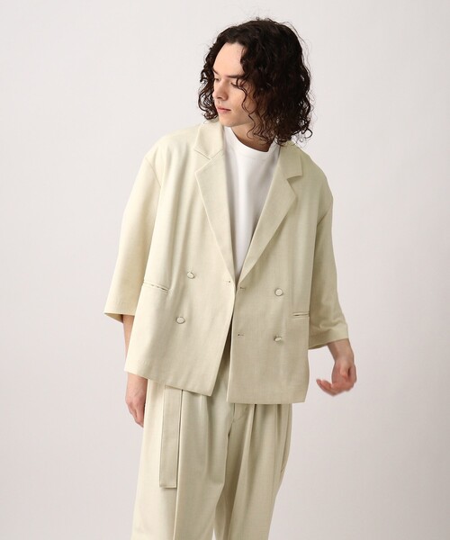 tk.TAKEO KIKUCHI（ティーケータケオキクチ）の「◆リネンライク5分袖ショートジャケット（ユニセックスアイテム）（スーツジャケット・メンズ・ブラック/ネイビー/アイボリー系6・88/66）」の8枚目の写真