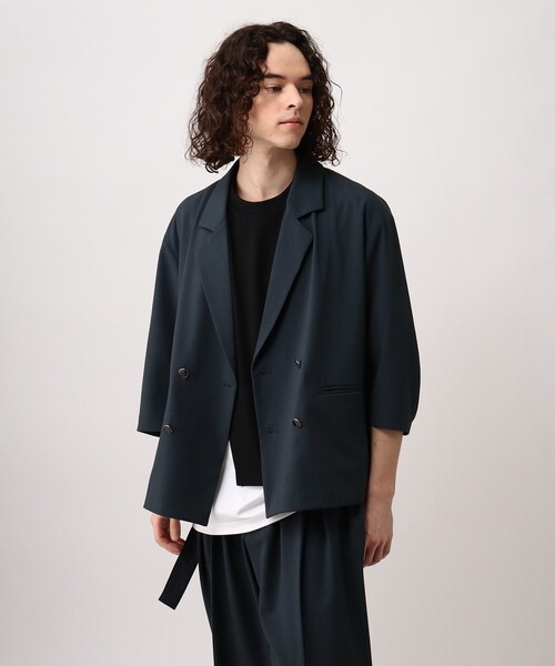 tk.TAKEO KIKUCHI（ティーケータケオキクチ）の「◆リネンライク5分袖ショートジャケット（ユニセックスアイテム）（スーツジャケット・メンズ・ブラック/ネイビー/アイボリー系6・88/66）」の9枚目の写真