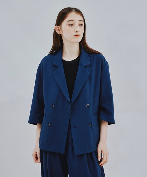 tk.TAKEO KIKUCHI（ティーケータケオキクチ）の「◆リネンライク5分袖ショートジャケット（ユニセックスアイテム）（スーツジャケット・メンズ・ブラック/ネイビー/アイボリー系6・88/66）」の11枚目の写真