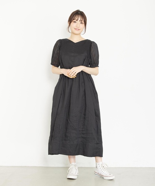 ミルクフェド☆ロングワンピースSOLID PUFF SLEEVE DRESS