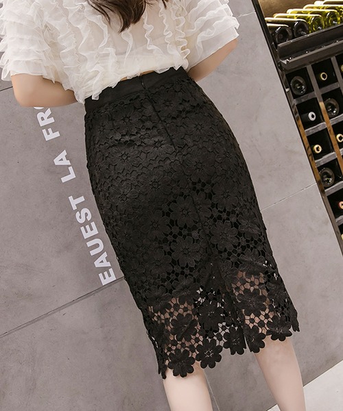 Primazel（プリマゼル）の「花柄レースタイトスカート（スカート・レディース・ブラック/ベージュ・M）」の5枚目の写真