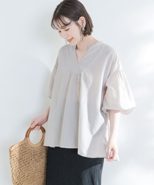 F by ROSSO(エフバイロッソ)の「『URTECH Smart Linen Touch』F by ROSSOイージーリネンボリュームBL(シャツ/ブラウス・レディース・ベージュ系その他/ブラウン/オフホワイト/ベージュ/ネイビー/グリーン・FREE)」の9枚目の写真