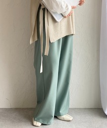 美シルエットタック入りハイウエストストレートワイドパンツ
