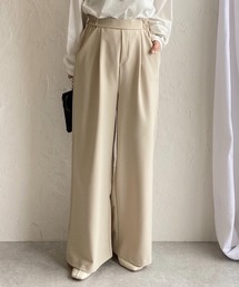 美シルエットタック入りハイウエストストレートワイドパンツ
