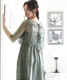 結婚式 パーティー ドレス バックリボン ミモレ丈&七分袖 大きいサイズ フォーマル オケージョンドレス お呼ばれ 二次会 成人式