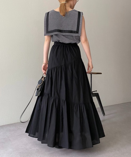 CAPRICIEUX LE'MAGE（カプリシューレマージュ）の「コットンアシメギャザースカート（スカート・レディース・ホワイト/ブラック/オレンジ・FREE）」の10枚目の写真